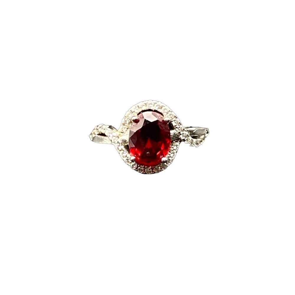 Sterling silver 925 simulated Ruby And diamond halo ring size 8 - Picture 2 of 10
